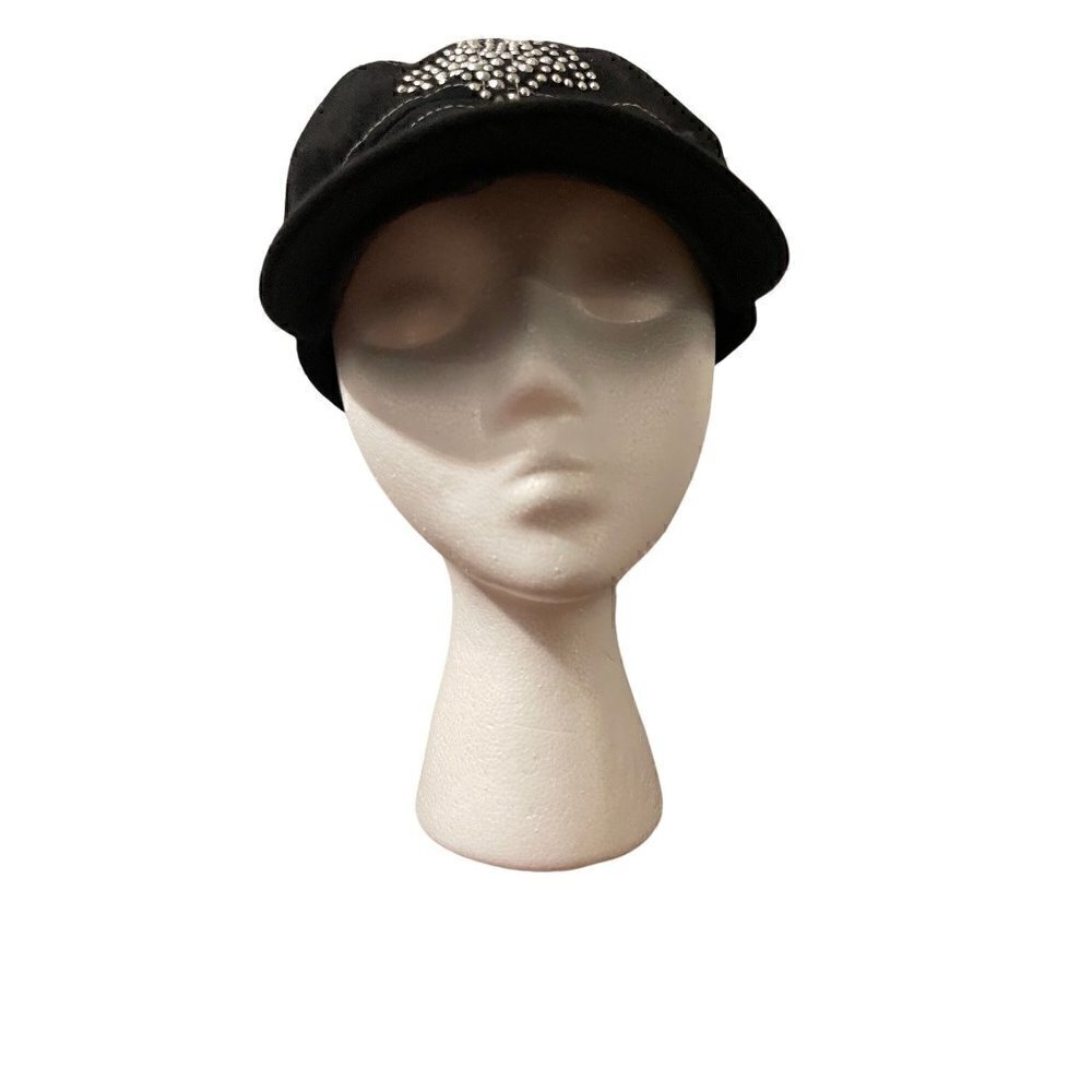 David & Young Bling and Beaded Cross Black Distressed Hat Size N/A